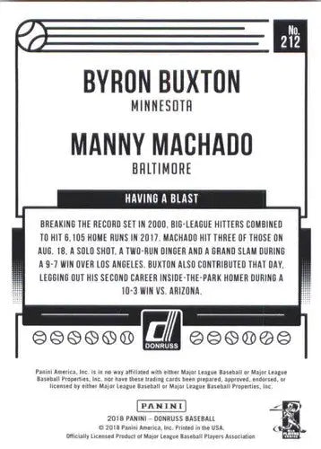 2018 Donruss #212 Byron Buxton/Manny Machado NM-MT ID:10681 - Baseball Card Single