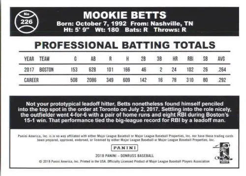 2018 Donruss #226 Mookie Betts NM-MT Red Sox Retro 1984 - Baseball Card Single