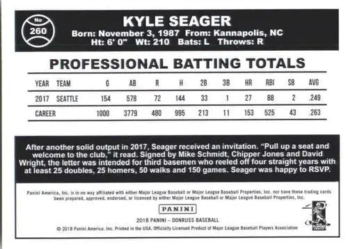 2018 Donruss #260 Kyle Seager NM-MT Mariners Retro 1984 - Baseball Card Single