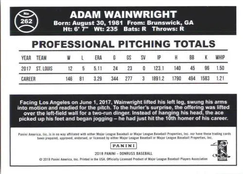2018 Donruss Adam Wainwright baseball card with original gloss, Adam Wainwright retro design