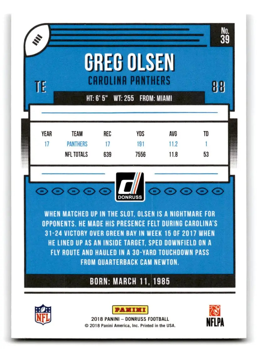 2018 Donruss #39 Greg Olsen - Football Card Single