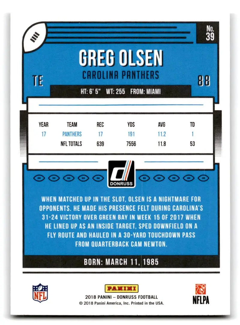 2018 Donruss #39 Greg Olsen - Football Card Single