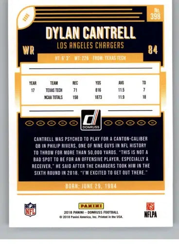 Original gloss Dylan Cantrell football card from 2018 Donruss series by Simply Sandoval