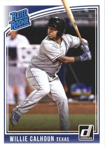 Original gloss Willie Calhoun rated rookie baseball card from 2018 Donruss NM-MT