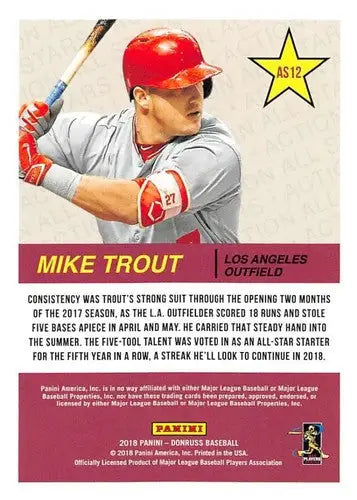 Original gloss Mike Trout baseball card from 2018 Donruss All Stars Crystals series