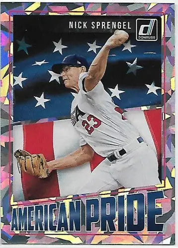 Baseball card from Donruss American Pride Crystals series featuring Nick Sprengel