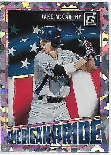 Baseball card from 2018 Donruss American Pride Crystals featuring Jake McCarthy