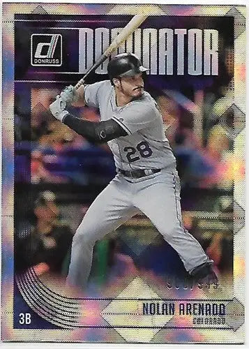 Original gloss baseball card featuring Nolan Arenado from Donruss Dominators series