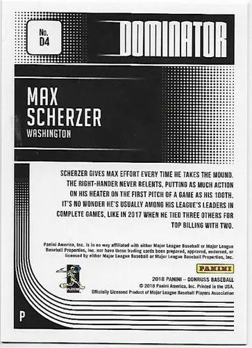 Original gloss baseball trading card of Max Scherzer from Donruss Dominators Crystals