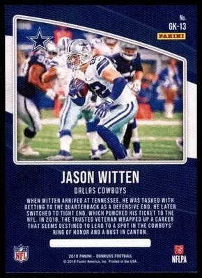 2018 Donruss - Gridiron Kings Jason Witten GK-13 Dallas Cowboys - Football Card Single
