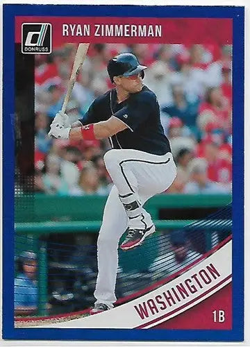 2018 Donruss Holo Blue Ryan Zimmerman baseball card featuring original gloss and Simply Sandoval design