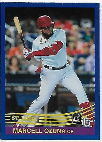 2018 Donruss Holo Blue Marcell Ozuna baseball card with original gloss featuring Cardinals