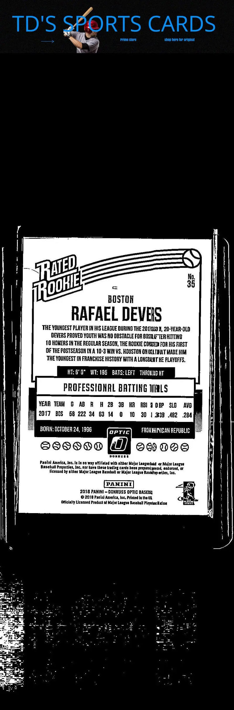 2018 Donruss Optic Rafael Devers baseball card showcasing a Rafael Devers collectible