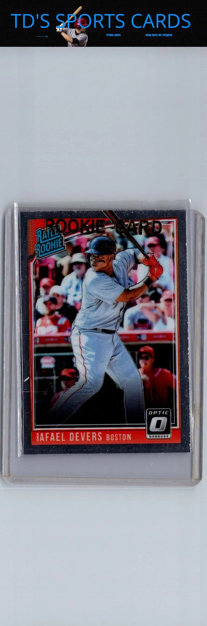 2018 Donruss Optic Rafael Devers rookie card showcasing the athlete’s collectible card