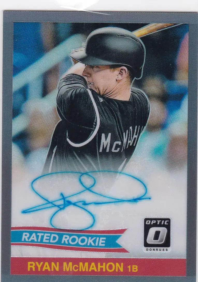 Ryan McMahon auto rated rookie trading card Colorado Rockies with autograph and rated rookie designation
