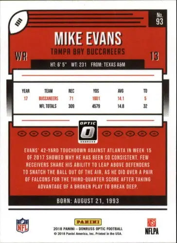 Original gloss of Mike Evans football card from 2018 Donruss Optic Buccaneers sports cards