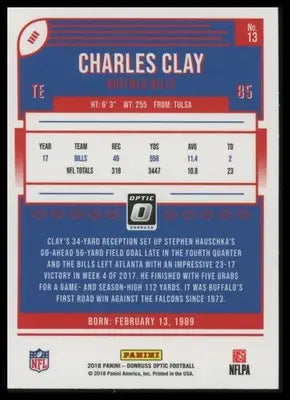 2018 Donruss Optic Charles Clay 13 Buffalo Bills
