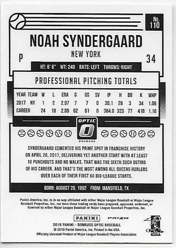 Original gloss baseball card featuring Noah Syndergaard in Donruss Optic Holo style