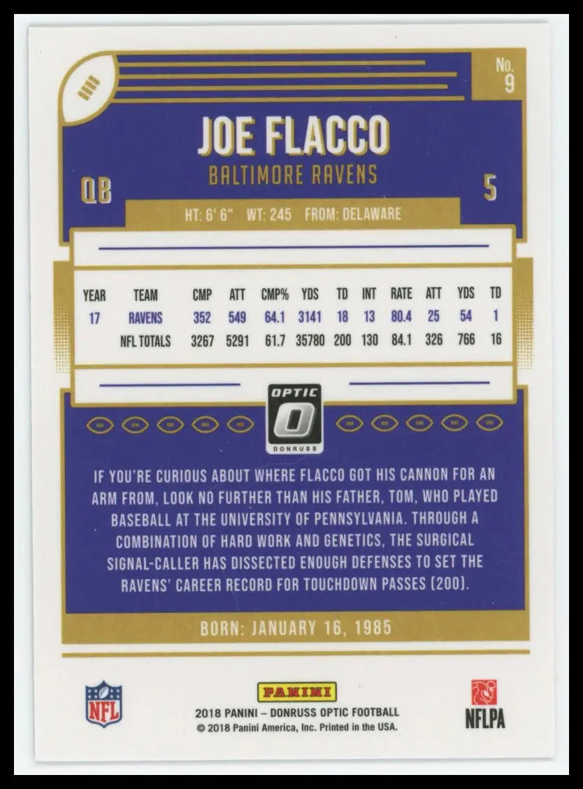 2018 Donruss Optic Joe Flacco 9 Baltimore Ravens - Football Card Single