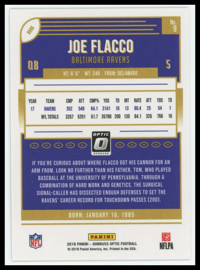 2018 Donruss Optic Joe Flacco 9 Baltimore Ravens - Football Card Single