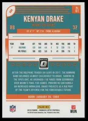 2018 Donruss Optic Kenyan Drake 61 Miami Dolphins