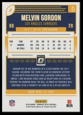 2018 Donruss Optic Melvin Gordon 57 Los Angeles Chargers