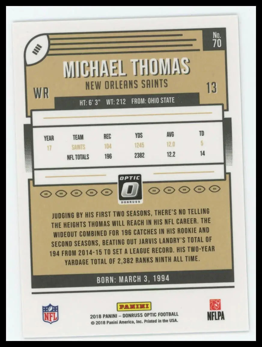 2018 Donruss Optic Michael Thomas 70 New Orleans Saints - Football Card Single