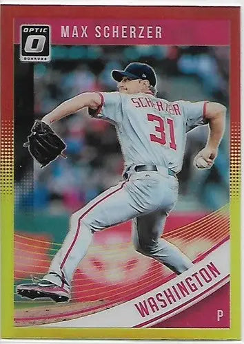Original gloss baseball trading card of Max Scherzer from Donruss Optic Red series