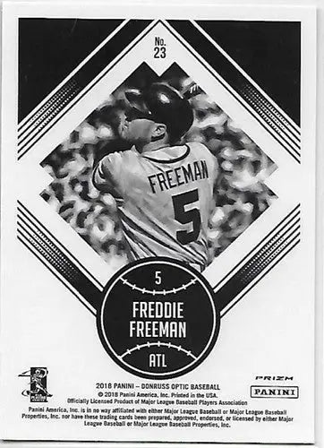 Grayscale Freddie Freeman baseball card from 2018 Donruss Optic Red and Yellow series