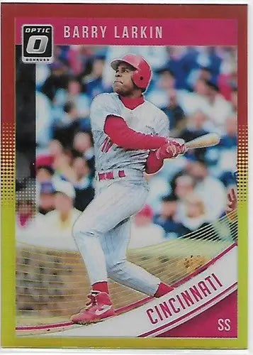 Original gloss Barry Larkin baseball card from 2018 Donruss Optic Red and Yellow series