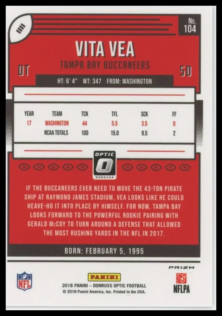 2018 Donruss Optic - Rookies Vita Vea #104 Holo Prizm (RC) - Football Card Single