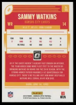2018 Donruss Optic Sammy Watkins 55 Kansas City Chiefs