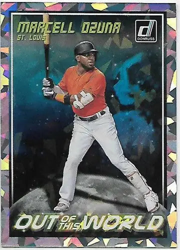 Original gloss Marcell Ozuna baseball card from 2018 Donruss Out of this World Crystals