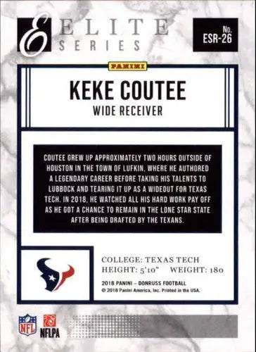 2018 Donruss The Elite Series Rookies Keke Coutee football card Texans NM-MT