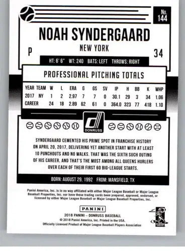 Baseball trading card of Noah Syndergaard with original gloss from 2018 Donruss Variations