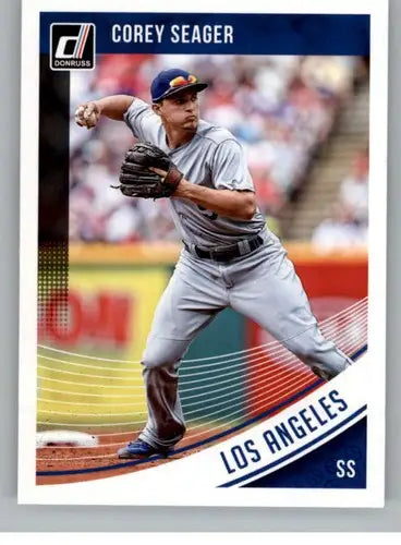 Baseball trading card of Corey Seager NM-MT for Los Angeles Dodgers in 2018 Donruss Variations