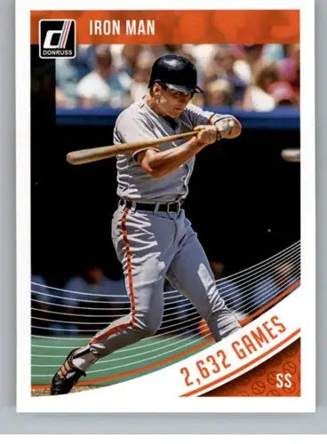 Baseball trading card featuring Cal Ripken at bat from 2018 Donruss Variations with original gloss