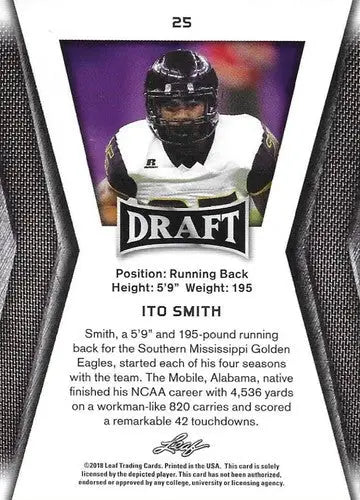 2018 Leaf Draft Ito Smith football card with original gloss in excellent NM-MT condition