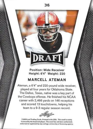 2018 Leaf Draft Marcell Ateman football card with original gloss NM-MT condition