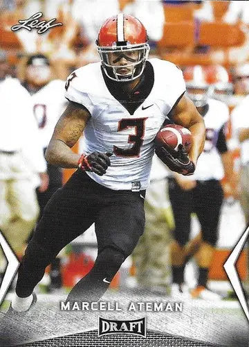 Football player running with the ball in 2018 Leaf Draft Marcell Ateman original gloss card