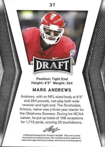 2018 Leaf Draft Mark Andrews football card with original gloss NM-MT display