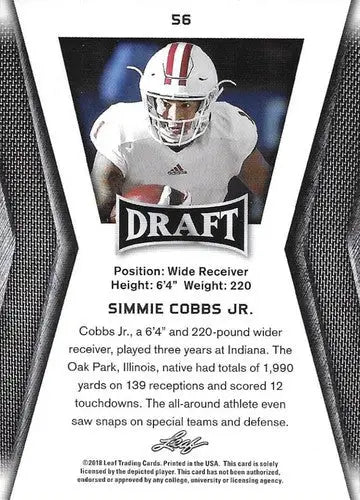 Original gloss football trading card featuring Simmie Cobbs from Leaf Draft 2018