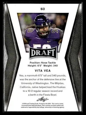 2018 Leaf Draft #60 Vita Vea Gold - Football Card Single