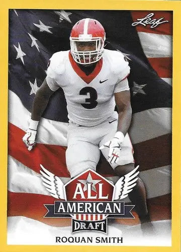 Football trading card featuring Roquan Smith from 2018 Leaf Draft All-American Gold with original gloss