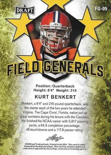2018 Leaf Draft Field Generals Gold #FG-05 Kurt Benkert NM-MT ID:10825 - Football Card Single