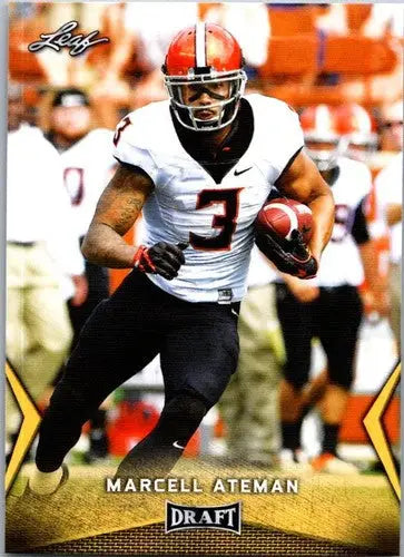 Football trading card featuring Marcell Ateman from 2018 Leaf Draft Gold series