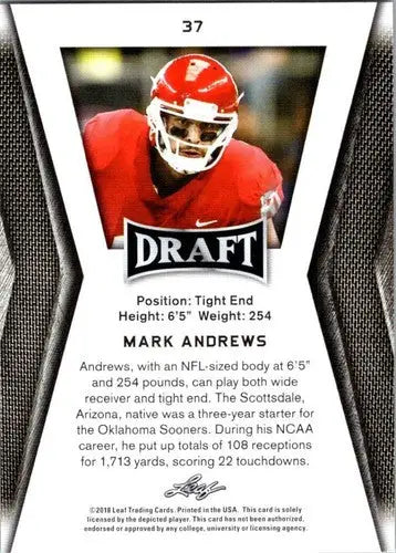 Original gloss 2018 Leaf Draft Gold Mark Andrews football card in NM-MT condition