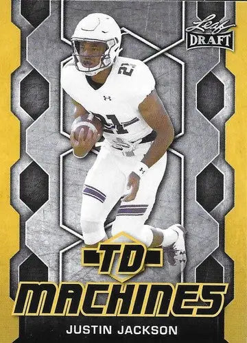 Justin Jackson football card from 2018 Leaf Draft TD Machines Gold collection