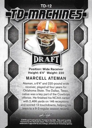Original gloss football trading card from Leaf Draft TD Machines series featuring Marcell Ateman