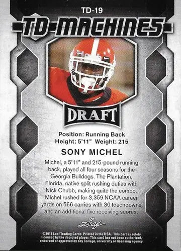Sony Michel football card from 2018 Leaf Draft TD Machines series